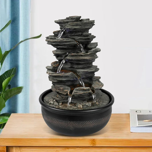 5 Tier Rock Waterfall Tabletop Fountain with LED