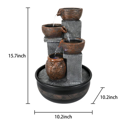 4 Tier Pots Tabletop Fountain with LED