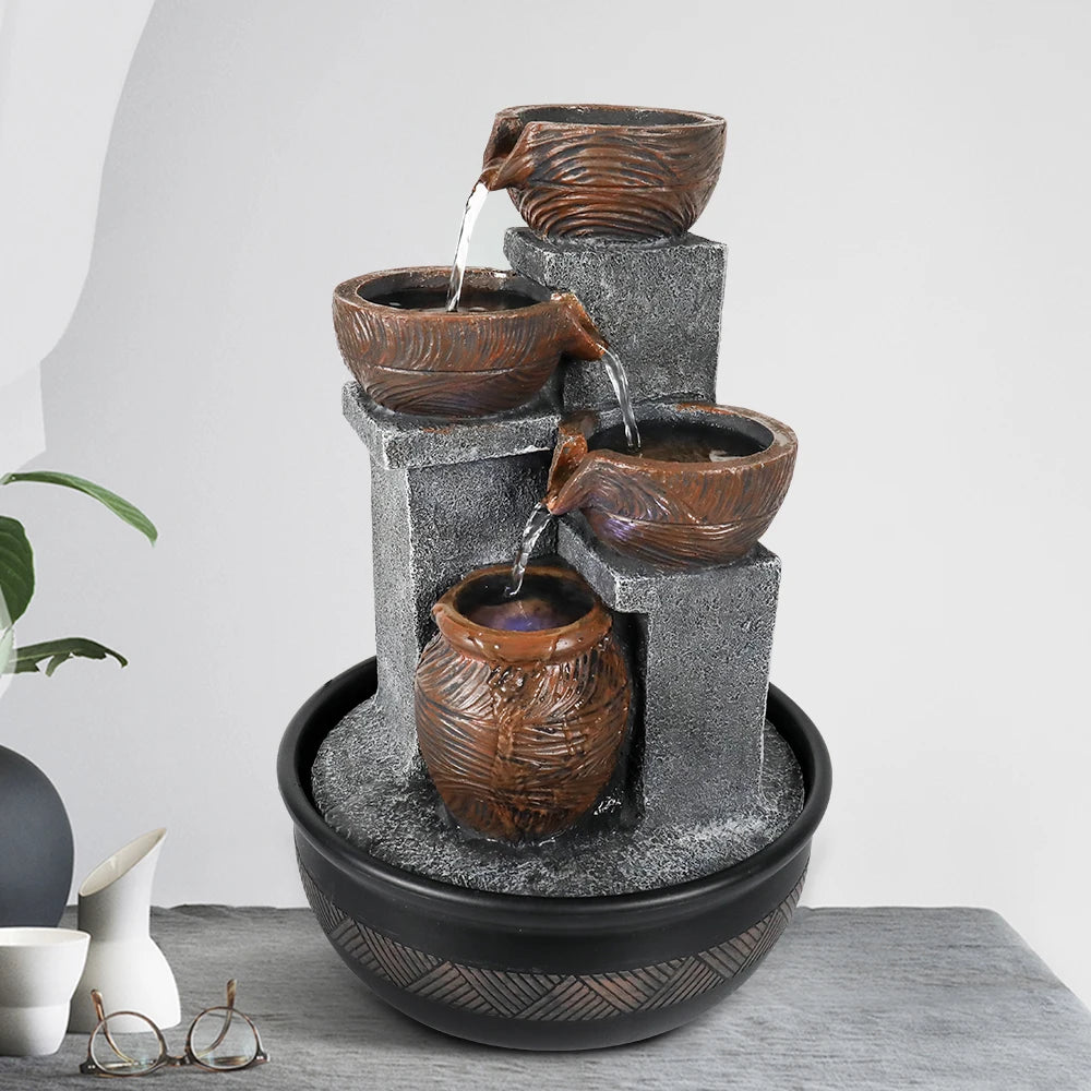 4 Tier Pots Tabletop Fountain with LED