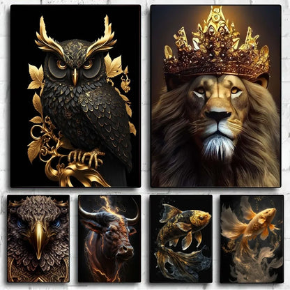 Black and Gold Animals Portrait Poster