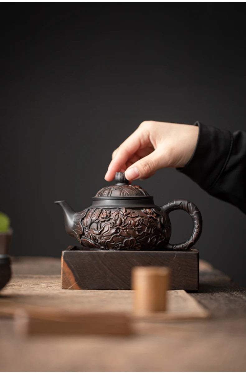 Antique Chinese Style Carved Teapot