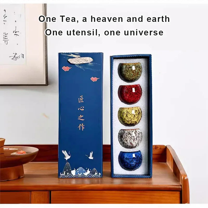 5 Elements Gift Box Porcelain Kung Fu Cups Set