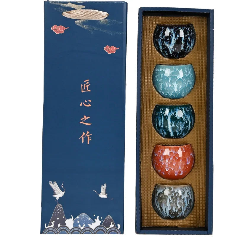 5 Elements Gift Box Porcelain Kung Fu Cups Set