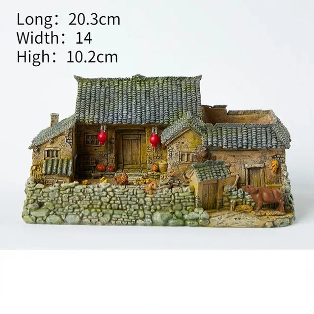 Chinese Style Retro Micro Landscape Old House Flower Pot Landscaping Potted Indoor Succulents Bamboo Bonsai Ornaments