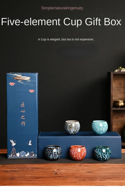 5 Elements Gift Box Porcelain Kung Fu Cups Set