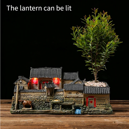 Chinese Style Retro Micro Landscape Old House Flower Pot Landscaping Potted Indoor Succulents Bamboo Bonsai Ornaments