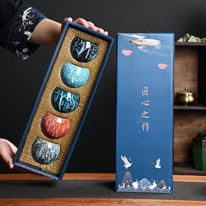 5 Elements Gift Box Porcelain Kung Fu Cups Set