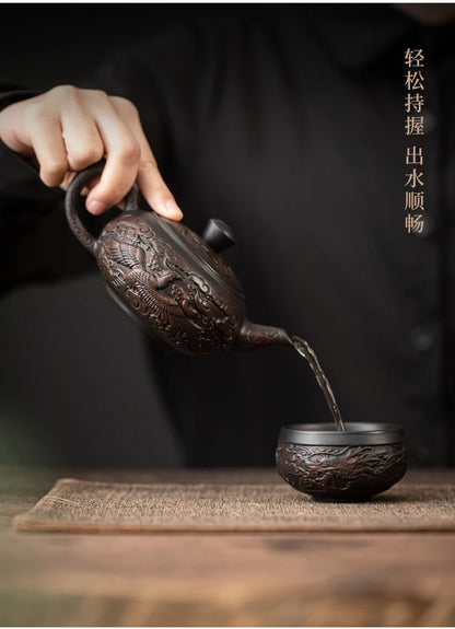 Antique Chinese Style Carved Teapot