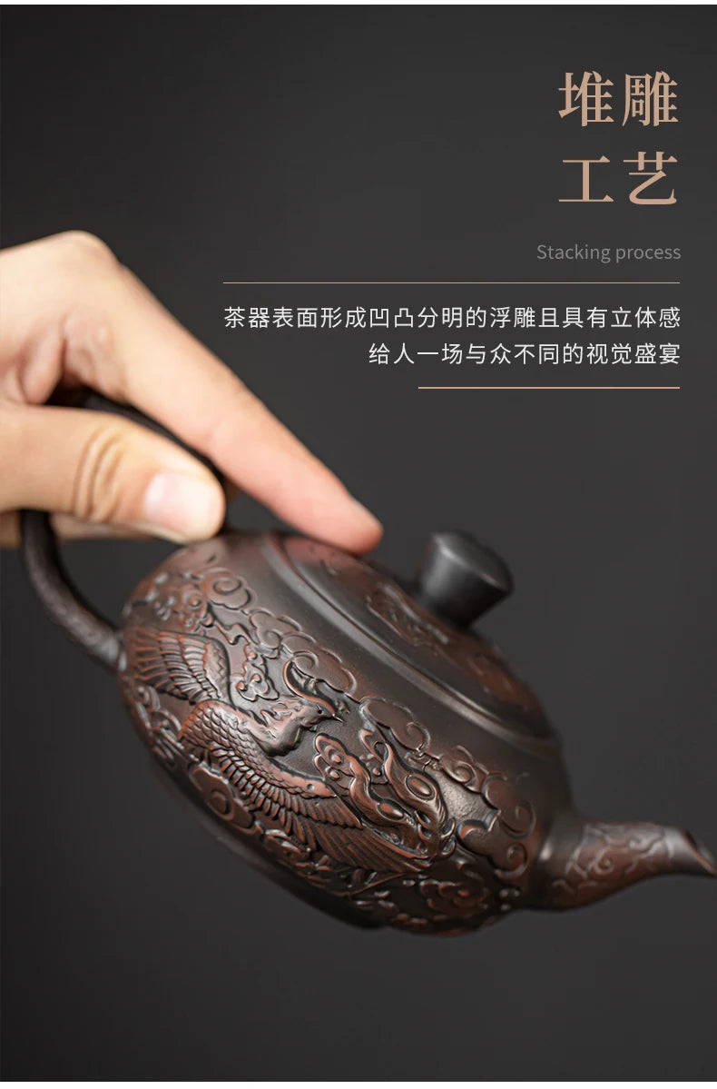 Antique Chinese Style Carved Teapot