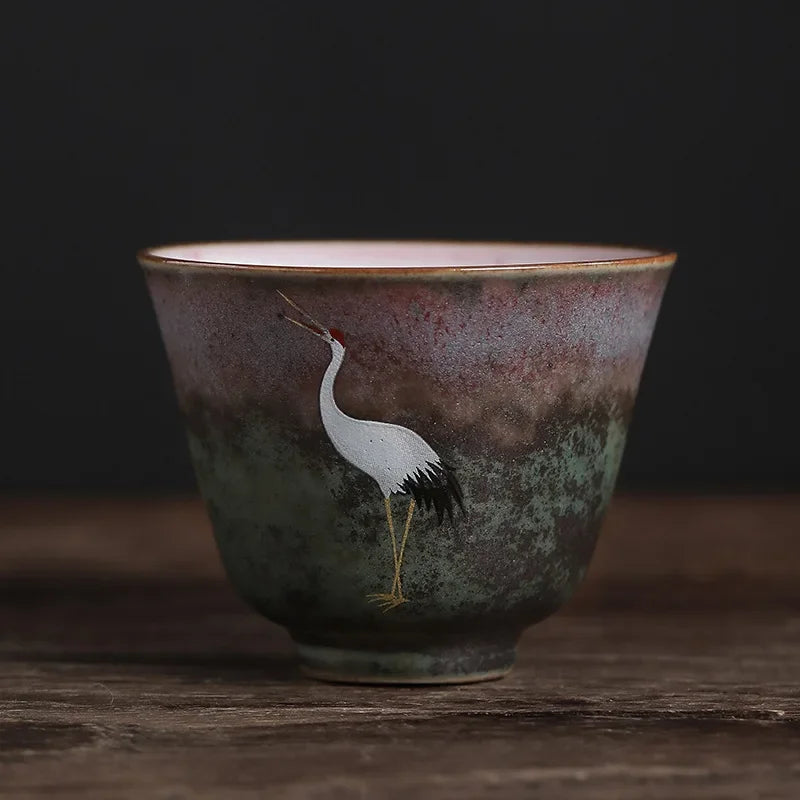 Chinese Stork Inspirated Gaiwan Ceramic Tea Set