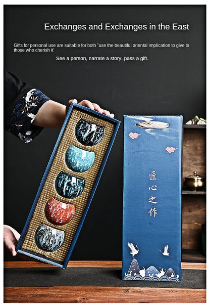 5 Elements Gift Box Porcelain Kung Fu Cups Set