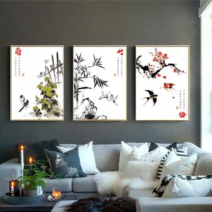 Chinese Style Painting Flowers Canvas Art Unframed