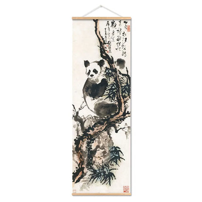 Panda Tree Mountain Canvas Painting