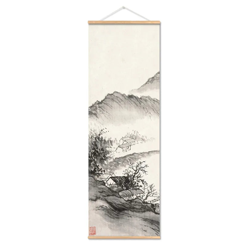 Panda Tree Mountain Canvas Painting