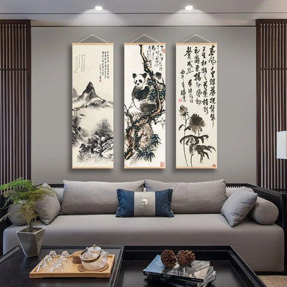 Panda Tree Mountain Canvas Painting