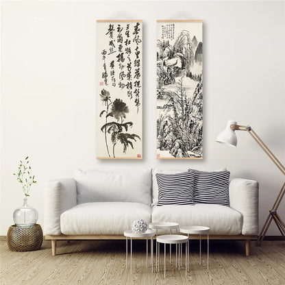 Panda Tree Mountain Canvas Painting