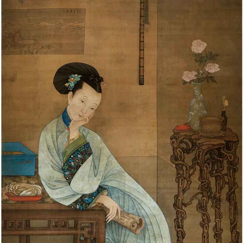 Leng Mei's "Exhausted Reading of Spring Blossoms" meticulous Chinese painting