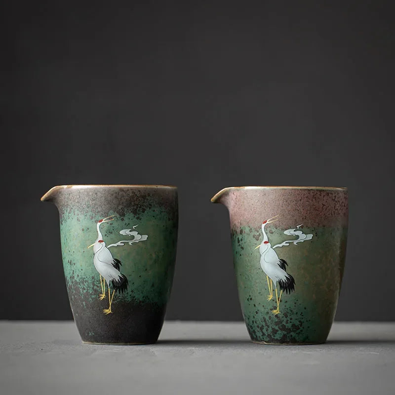 Chinese Stork Inspirated Gaiwan Ceramic Tea Set