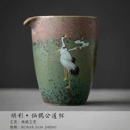 Chinese Stork Inspirated Gaiwan Ceramic Tea Set