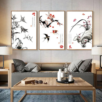 Chinese Style Painting Flowers Canvas Art Unframed