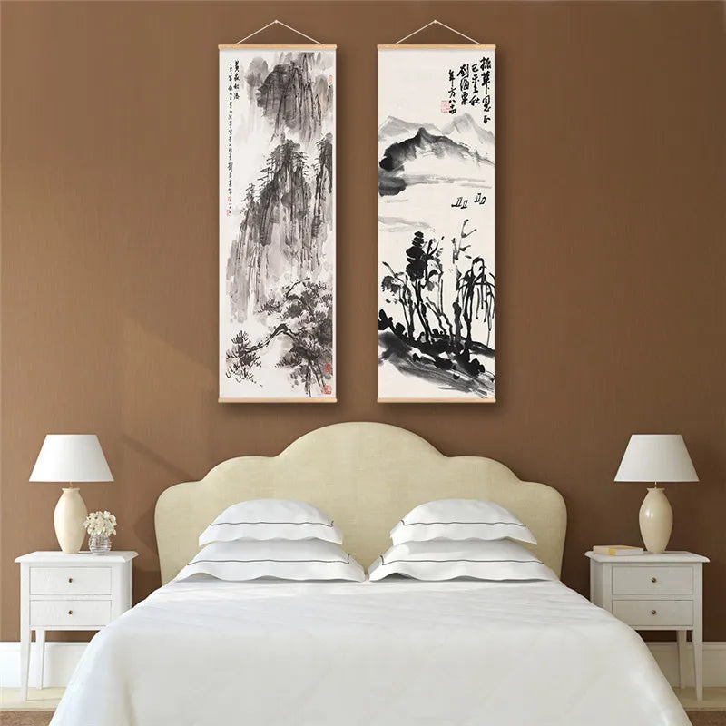 Panda Tree Mountain Canvas Painting