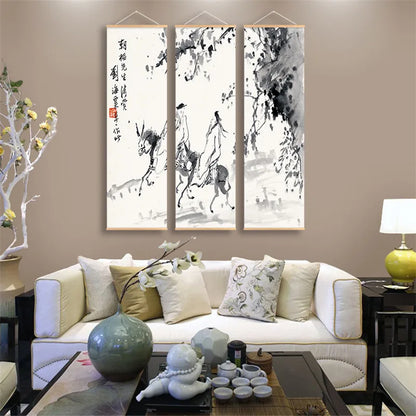 Panda Tree Mountain Canvas Painting